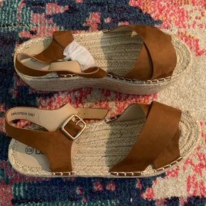 Women Platform Brown Espadrilles Size 8 / 38